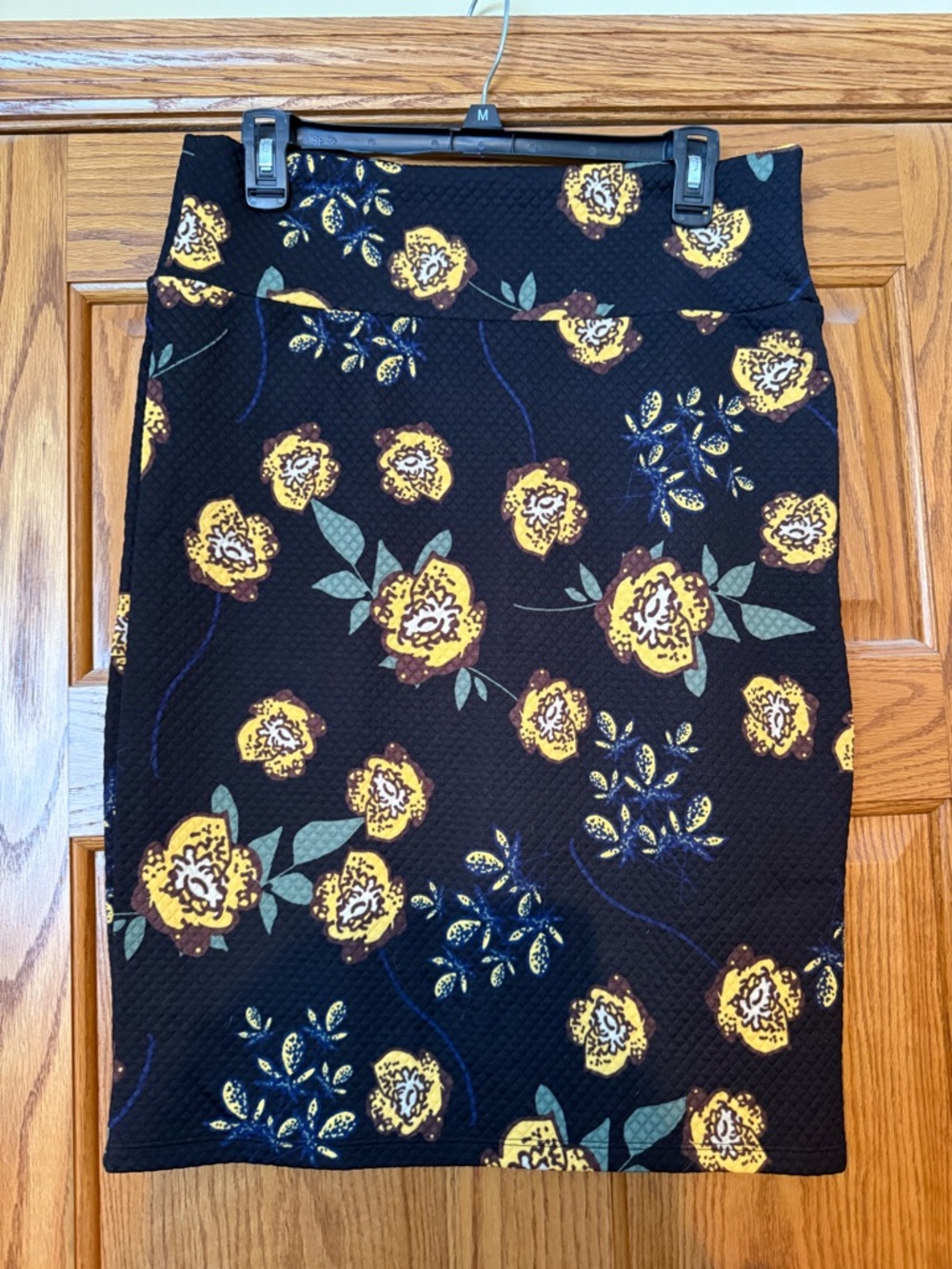 Lularoe Floral Pencil Skirt - Black with Yellow Floral Print